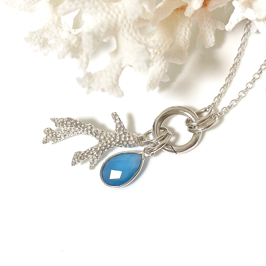 Coral Reef Interchangeable Necklace with faceted chalcedony and silver coral charm. Coastalstyle Australia