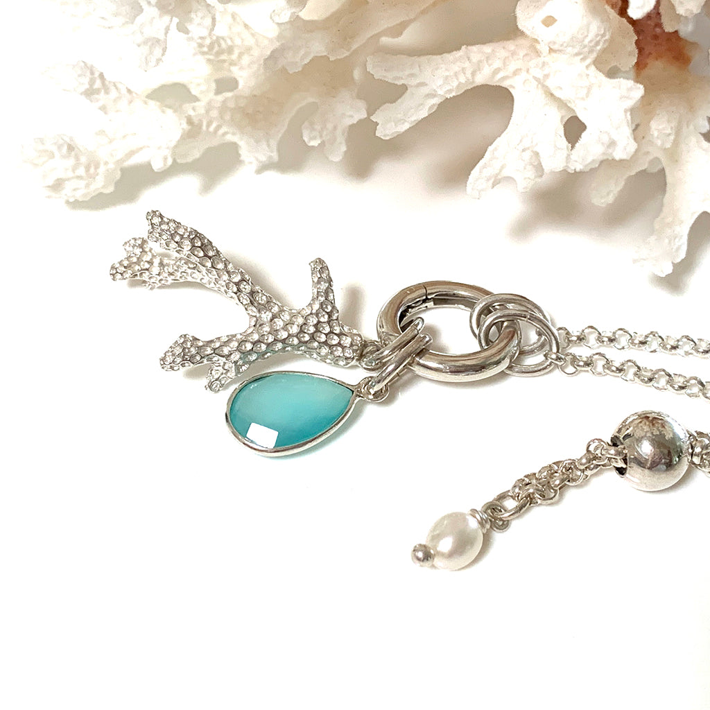 Adjustable Silver Chain with Interchangeable Charm Holder  with chalcedony charm