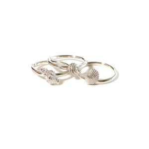 Silver Conch Shell Stacking Rings in group